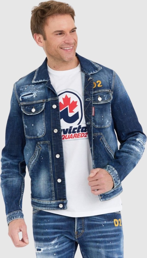 Granatowa kurtka Dsquared2 w młodzieżowym stylu z jeansu