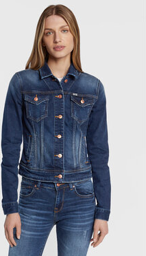 Granatowa kurtka LTB krótka w stylu casual z jeansu