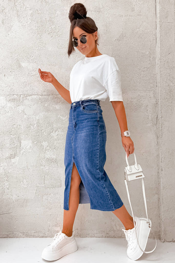 Granatowa spódnica Olika midi w stylu casual z jeansu