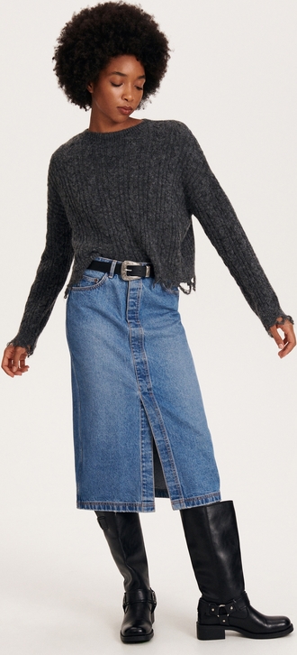 Granatowa spódnica Reserved w stylu casual z bawełny midi