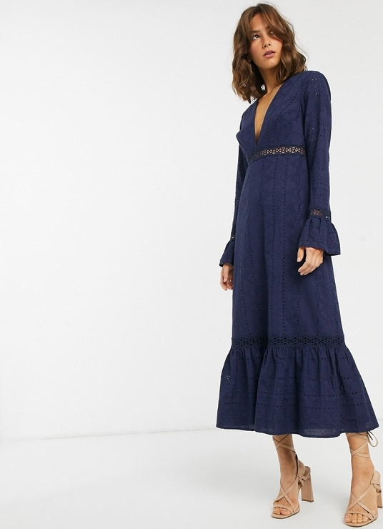 Granatowa sukienka Asos Design z dekoltem w kształcie litery v