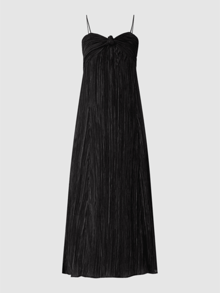 Granatowa sukienka Bardot z dekoltem w kształcie litery v