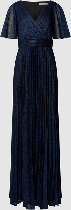 Granatowa sukienka Christian Berg z krótkim rękawem z dekoltem w kształcie litery v