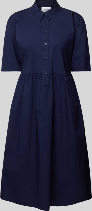 Granatowa sukienka comma, z długim rękawem z kołnierzykiem z bawełny