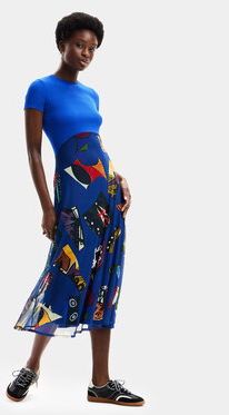 Granatowa sukienka Desigual z okrągłym dekoltem z krótkim rękawem midi