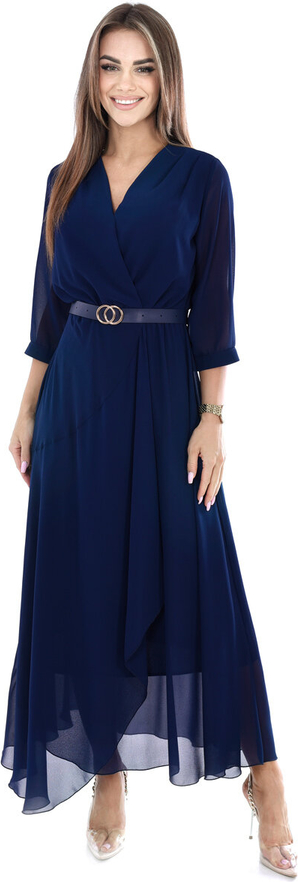 Granatowa sukienka Fokus z długim rękawem maxi