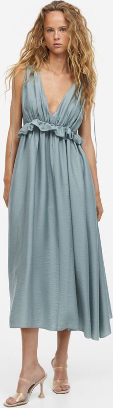 Granatowa sukienka H & M maxi z dekoltem w kształcie litery v na ramiączkach