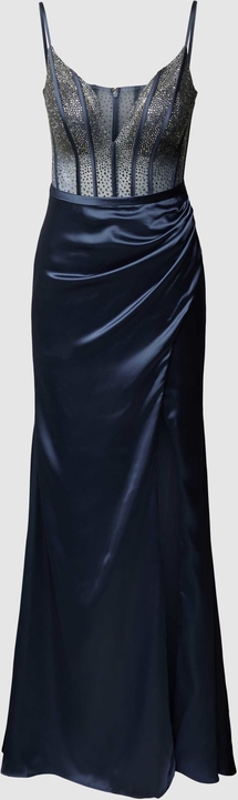 Granatowa sukienka Luxuar Fashion maxi z dekoltem w kształcie litery v z satyny