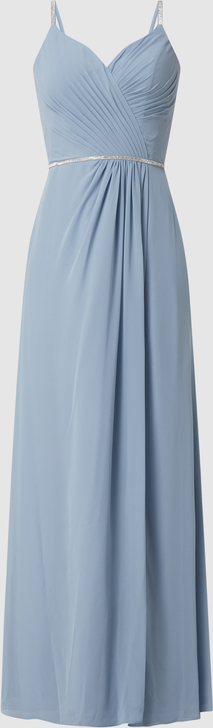Granatowa sukienka Luxuar Fashion na ramiączkach maxi z dekoltem w kształcie litery v