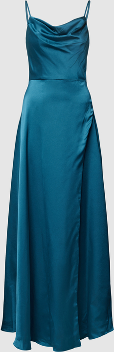Granatowa sukienka Luxuar Fashion na ramiączkach z dekoltem w kształcie litery v z satyny