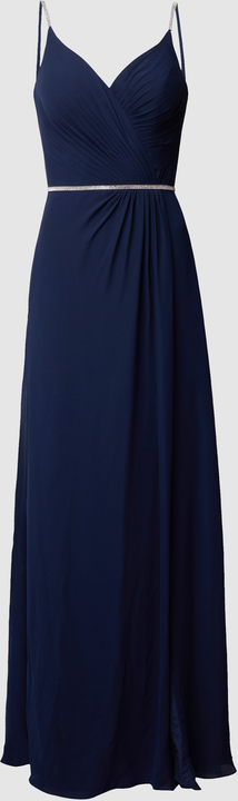 Granatowa sukienka Luxuar Fashion z dekoltem w kształcie litery v maxi na ramiączkach