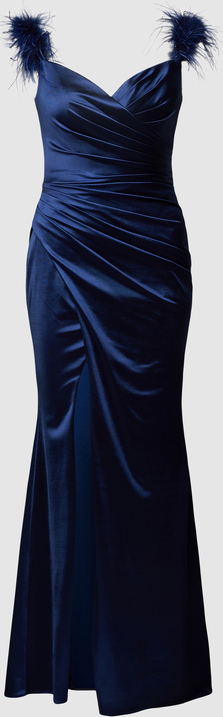 Granatowa sukienka Luxuar Fashion z satyny na ramiączkach