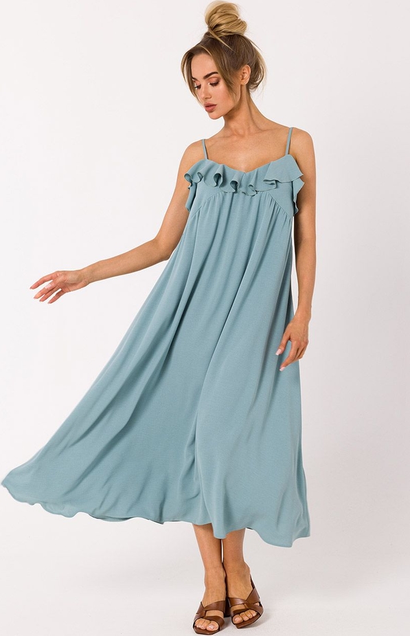 Granatowa sukienka MOE midi rozkloszowana w stylu casual