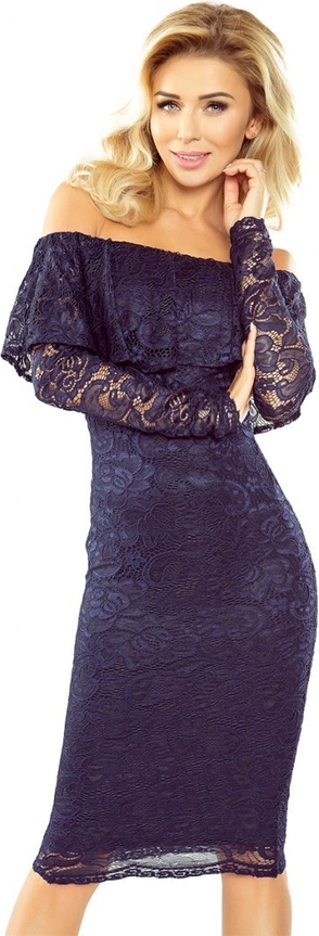 Granatowa sukienka MORIMIA hiszpanka z odkrytymi ramionami
