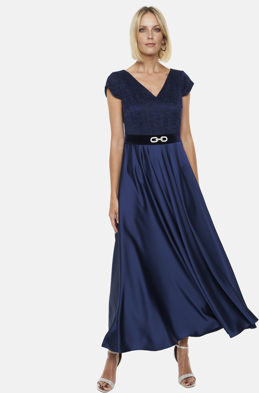 Granatowa sukienka POTIS & VERSO w stylu klasycznym z dekoltem w kształcie litery v maxi