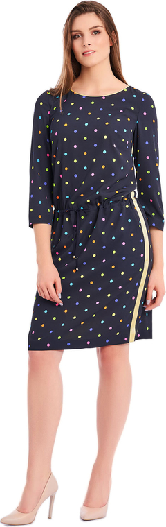 Granatowa sukienka POTIS & VERSO z okrągłym dekoltem z tkaniny