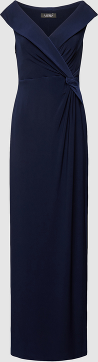 Granatowa sukienka Ralph Lauren kopertowa z krótkim rękawem