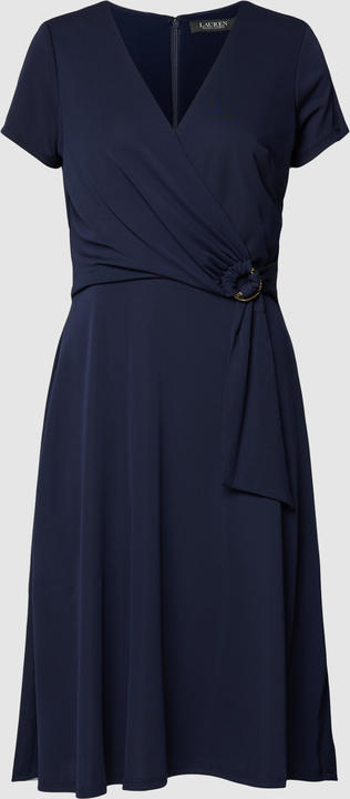 Granatowa sukienka Ralph Lauren midi z krótkim rękawem