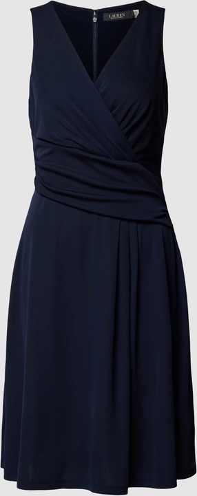 Granatowa sukienka Ralph Lauren z dekoltem w kształcie litery v bez rękawów z satyny