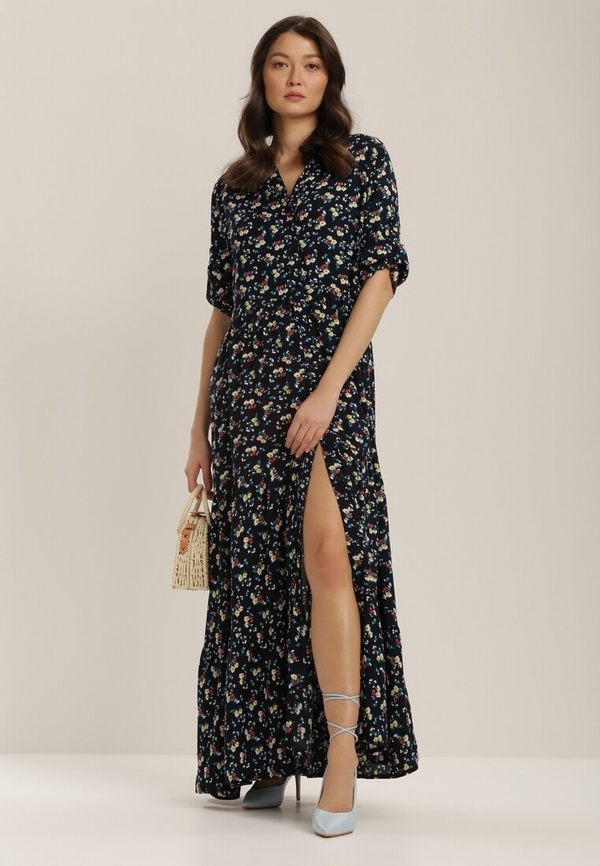 Granatowa sukienka Renee maxi z dekoltem w kształcie litery v