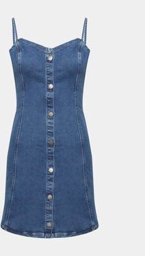 Granatowa sukienka Roxy w stylu casual na ramiączkach z jeansu
