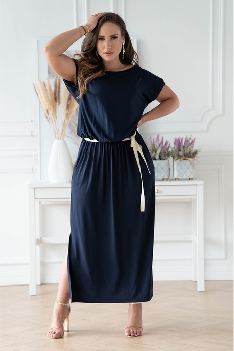 Granatowa sukienka Sklep XL-ka z okrągłym dekoltem z krótkim rękawem