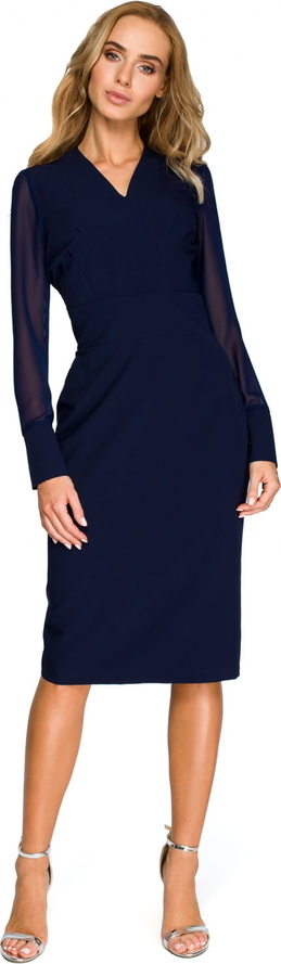 Granatowa sukienka Style midi z dekoltem w kształcie litery v
