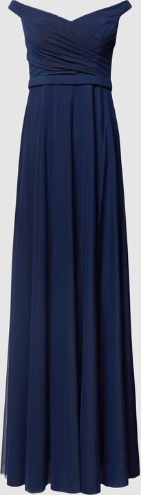 Granatowa sukienka Troyden Collection z odkrytymi ramionami