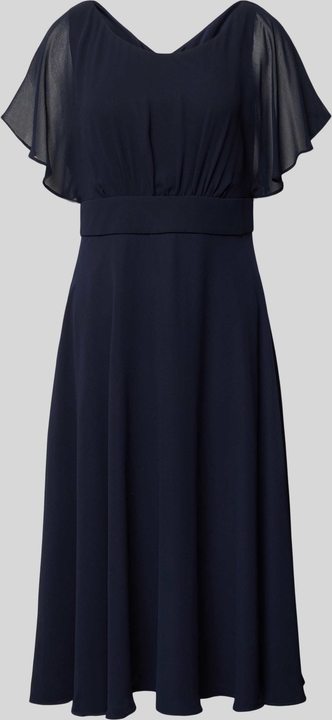 Granatowa sukienka Vera Mont z szyfonu z krótkim rękawem midi