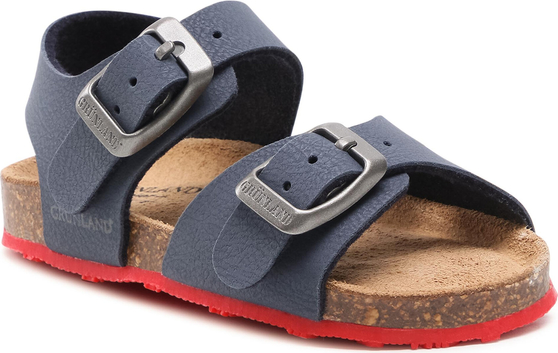 Granatowe buty dziecięce letnie Grünland ze skóry na rzepy dla chłopców