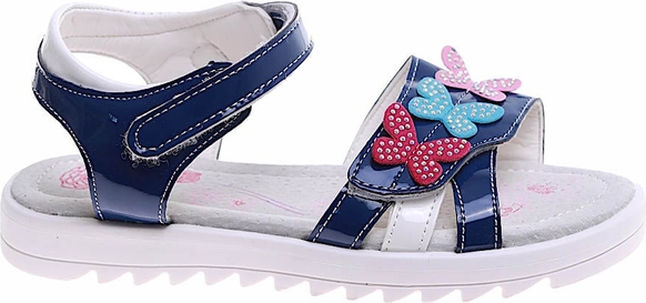 Granatowe buty dziecięce letnie Pantofelek24 w kwiatki dla dziewczynek