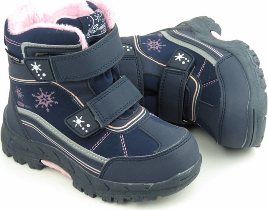 Granatowe buty dziecięce zimowe American Club na rzepy