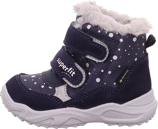 Granatowe buty dziecięce zimowe Superfit na rzepy z goretexu dla dziewczynek