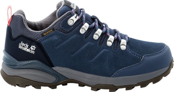 Granatowe buty trekkingowe Jack Wolfskin z płaską podeszwą sznurowane