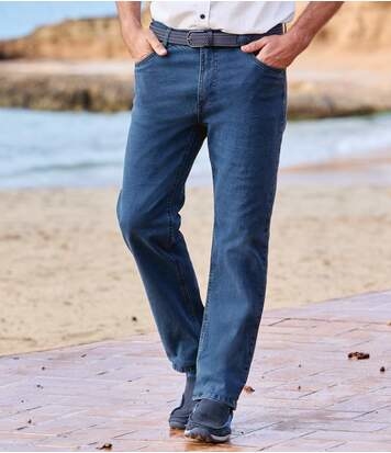 Granatowe jeansy Atlas For Men z bawełny w stylu casual