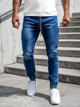 Granatowe jeansy Denley z jeansu w młodzieżowym stylu