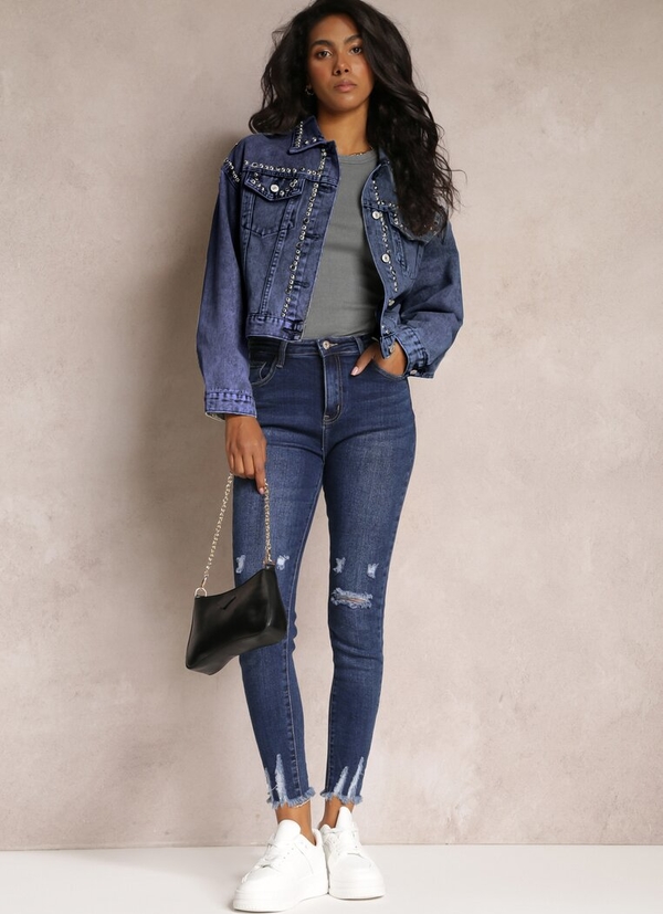 Granatowe jeansy Renee w stylu casual