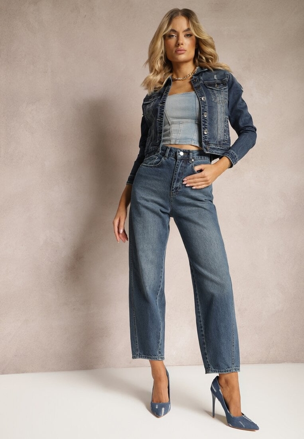 Granatowe jeansy Renee z bawełny w street stylu