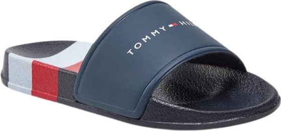 Granatowe klapki Tommy Hilfiger z płaską podeszwą w stylu casual