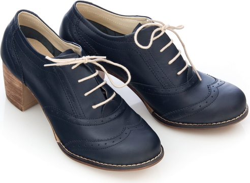 Granatowe półbuty Zapato ze skóry sznurowane w stylu casual