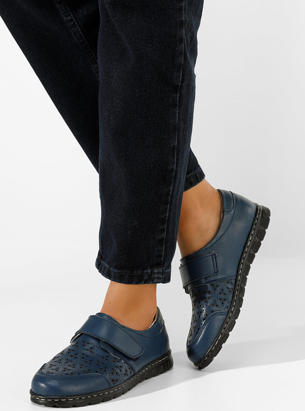 Granatowe półbuty Zapatos sznurowane z płaską podeszwą w stylu casual