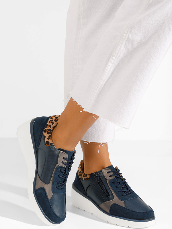 Granatowe półbuty Zapatos w stylu casual z płaską podeszwą