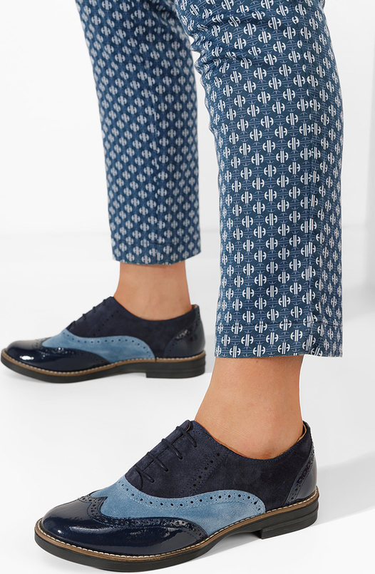 Granatowe półbuty Zapatos z płaską podeszwą w stylu casual