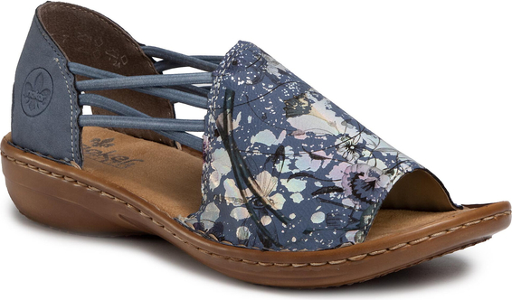 Granatowe sandały Rieker ze skóry ekologicznej w stylu casual na koturnie