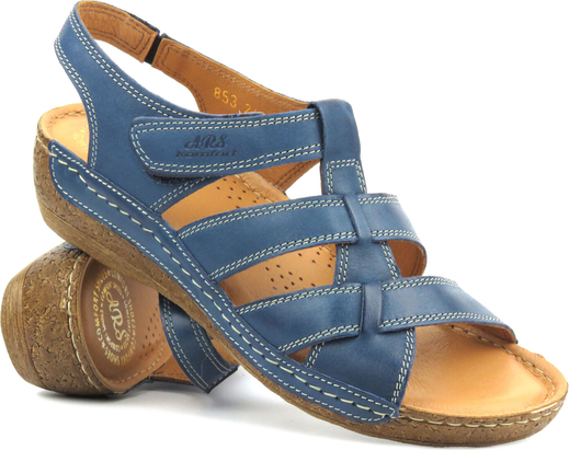 Granatowe sandały WALDI ze skóry z klamrami w stylu casual