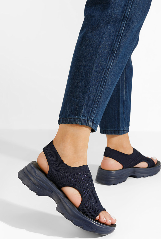 Granatowe sandały Zapatos w stylu casual z płaską podeszwą