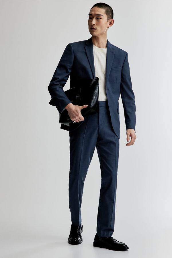 Granatowe spodnie H & M w stylu casual