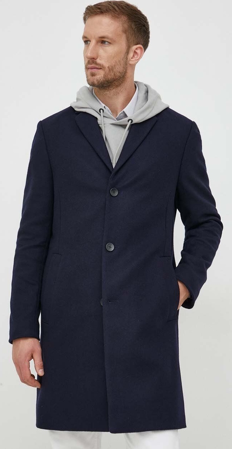 Granatowy płaszcz męski Calvin Klein w stylu klasycznym z wełny