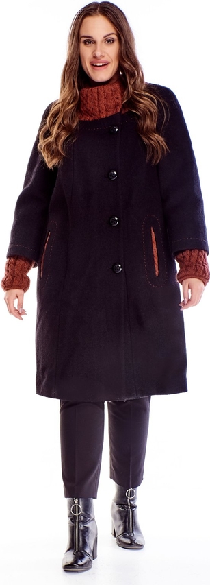 Granatowy płaszcz TAGLESS z wełny w stylu casual