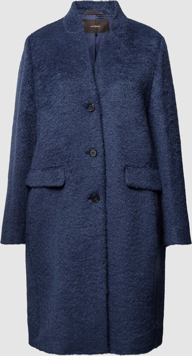 Granatowy płaszcz Windsor z alpaki w stylu casual długi
